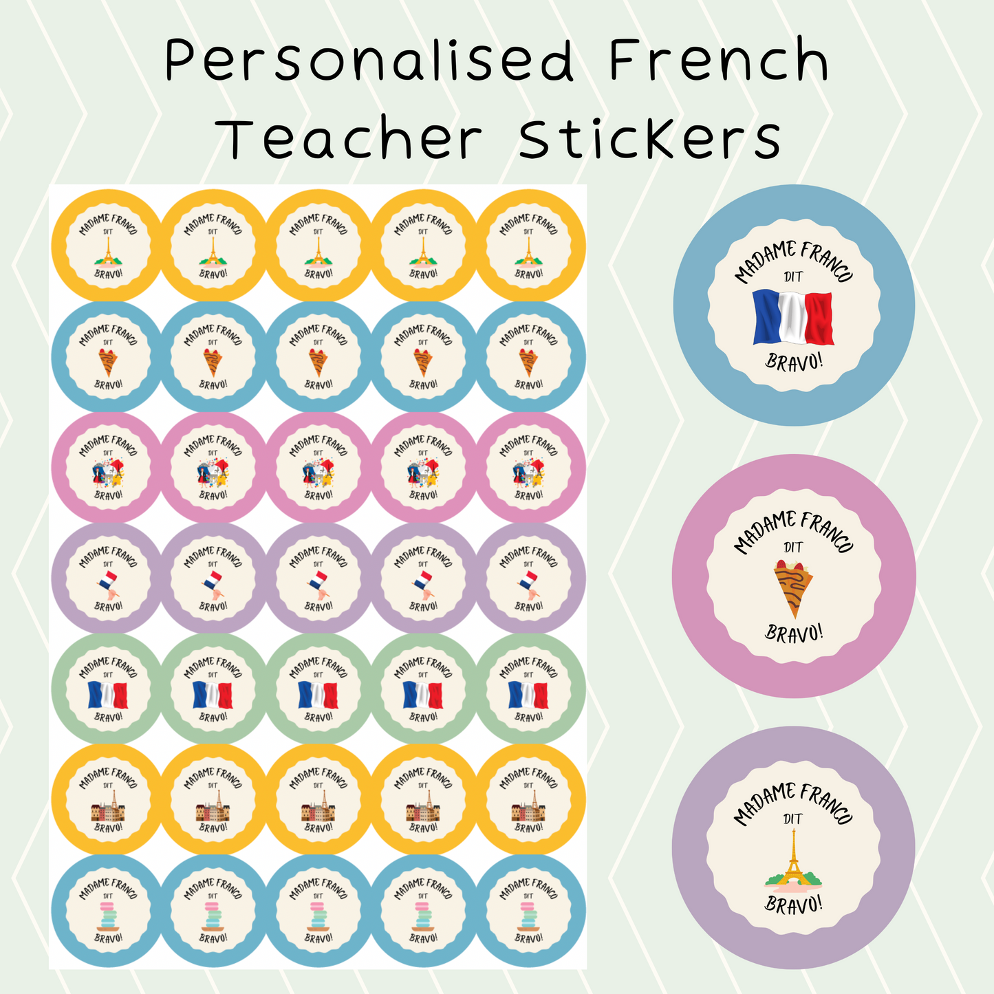 Personalised French Teacher Stickers