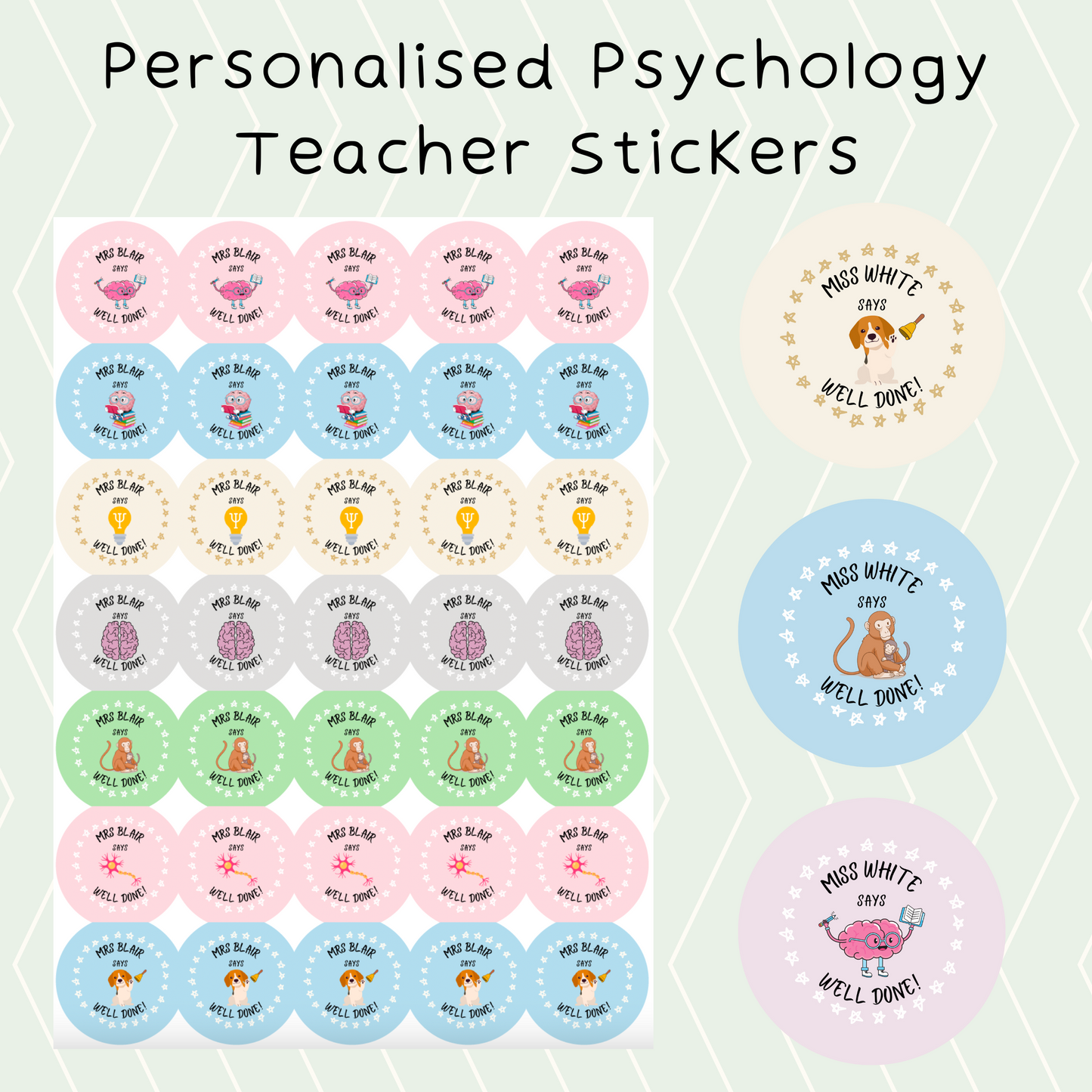 Personalised Psychology Teacher Stickers