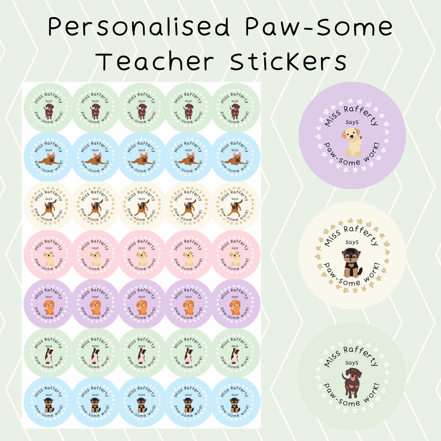 Personalised Paw-Some Work Teacher Stickers