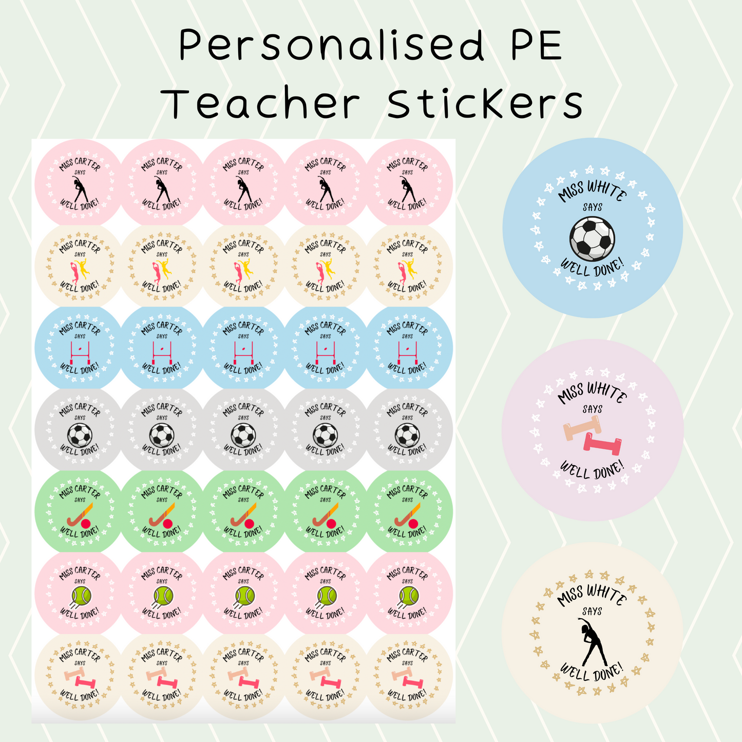 Personalised PE Teacher Stickers