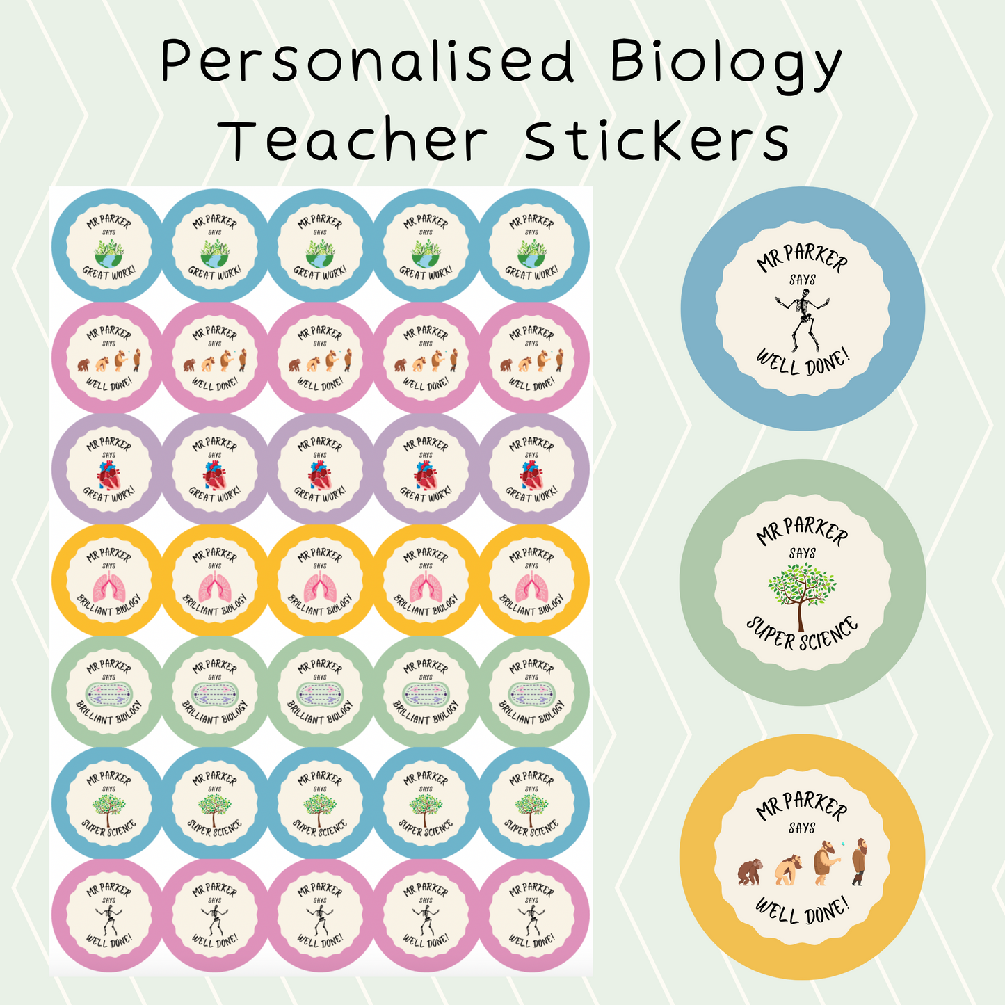 Personalised Biology Teacher Stickers