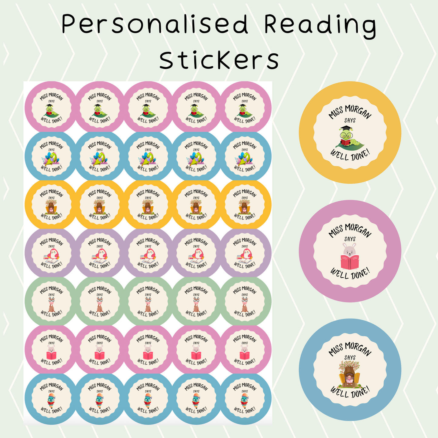 Personalised Reading Teacher Stickers