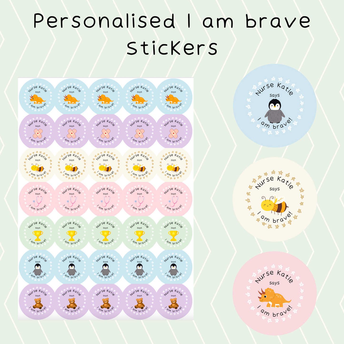 Personalised I am Brave Healthcare Stickers