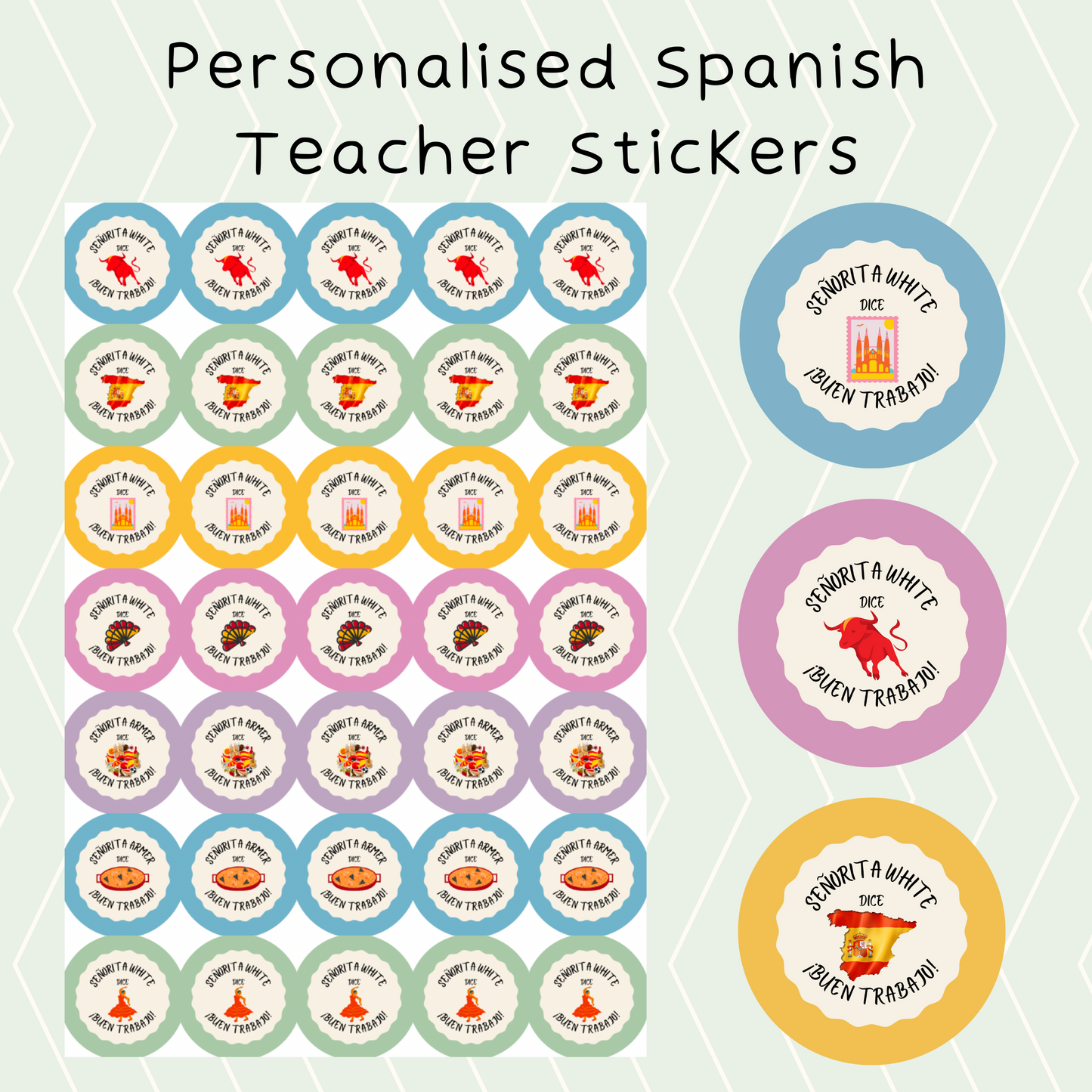 Personalised Spanish Teacher Stickers