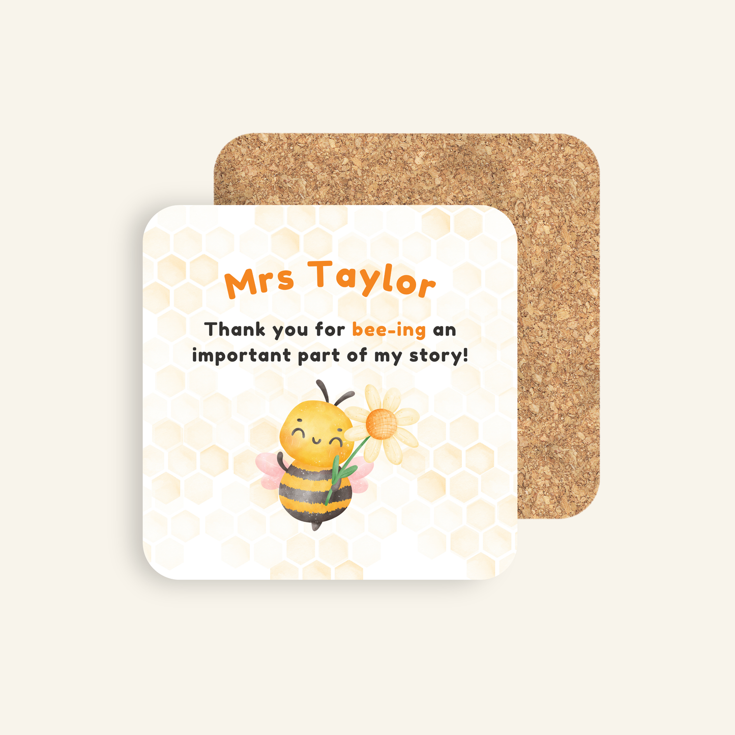 Personalised Thank You for Bee-ing Important Coaster