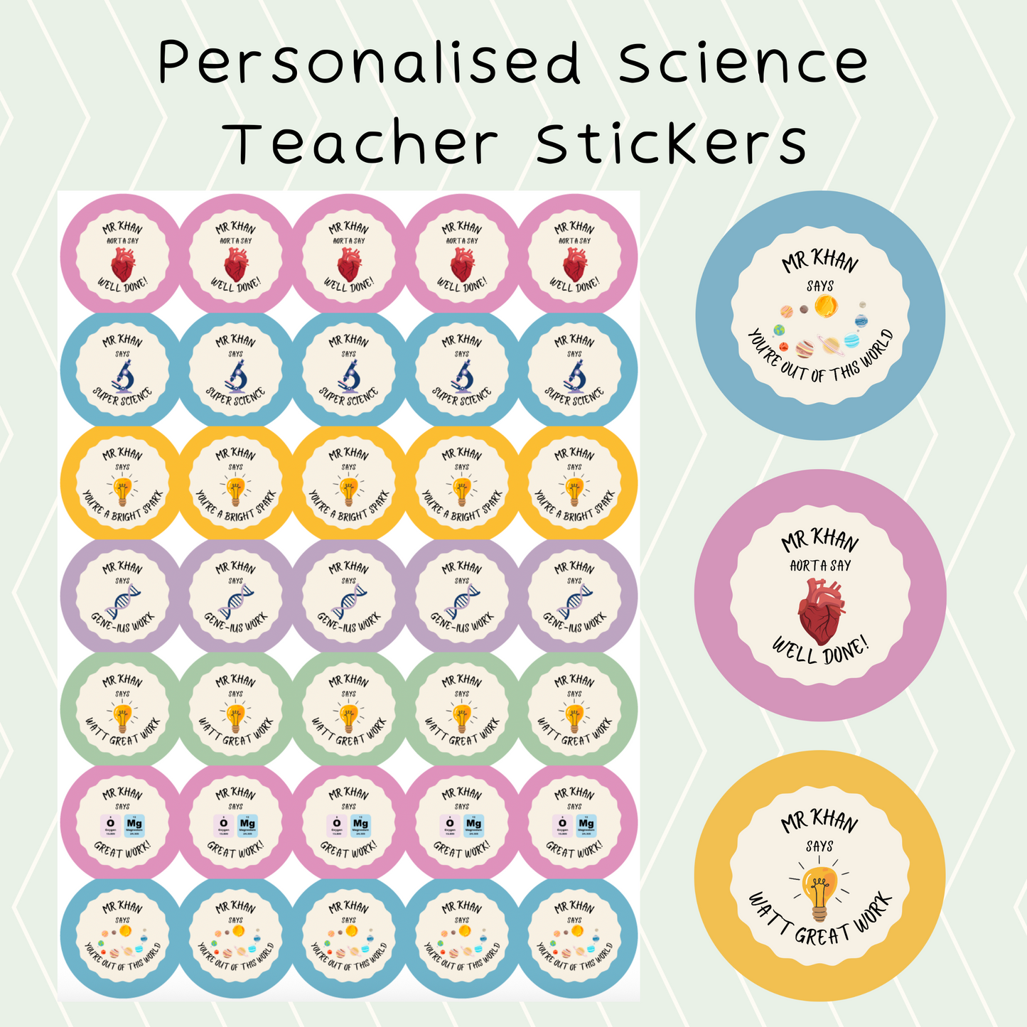 Personalised Science Teacher Stickers