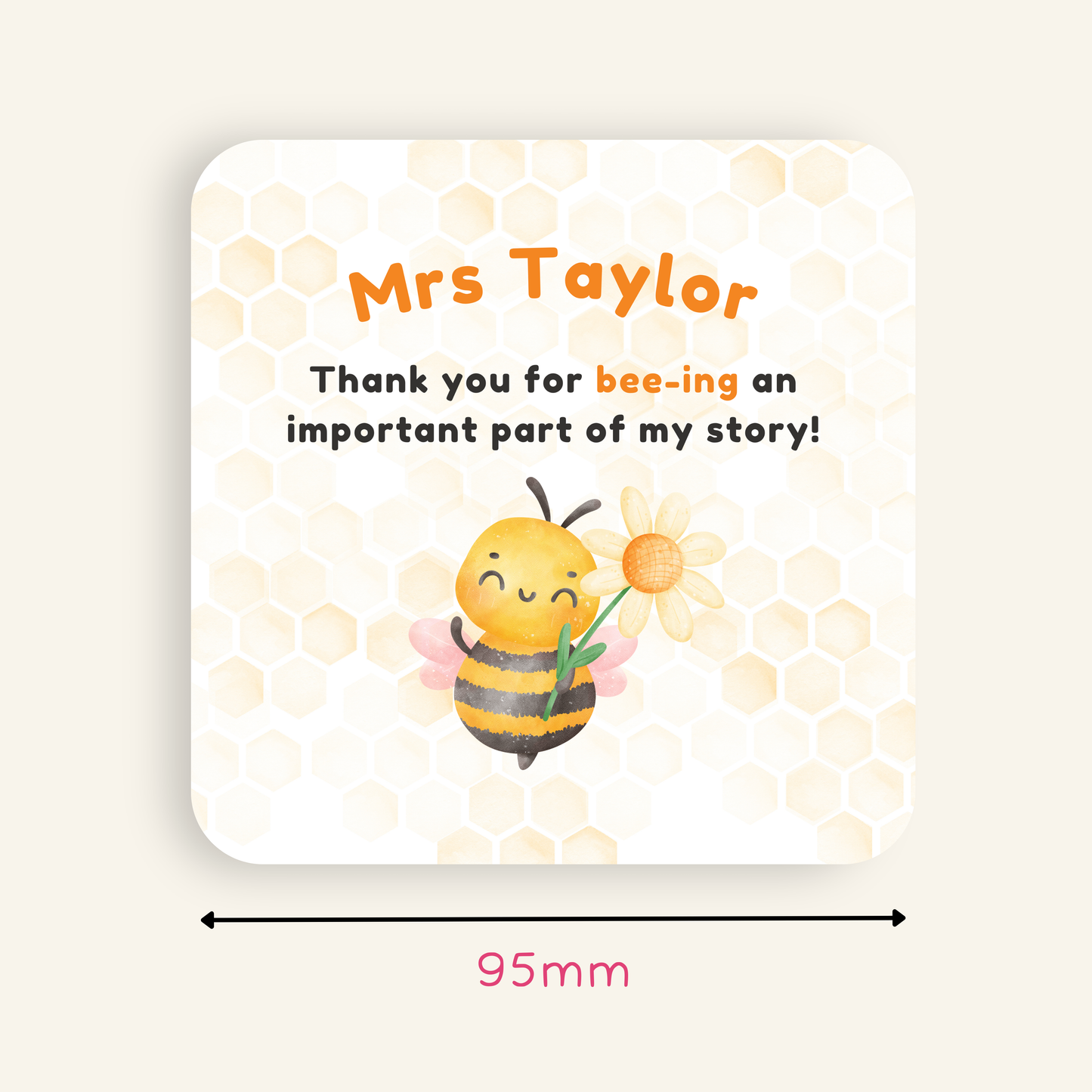 Personalised Thank You for Bee-ing Important Coaster