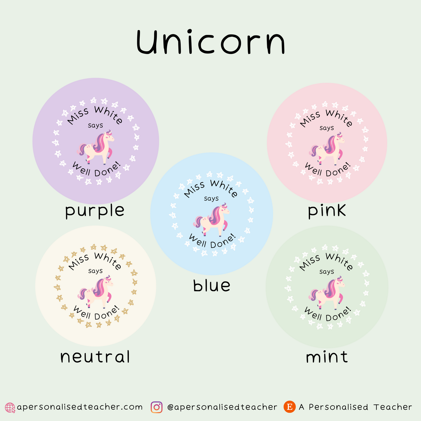 Personalised Unicorn-Princess Teacher Stickers