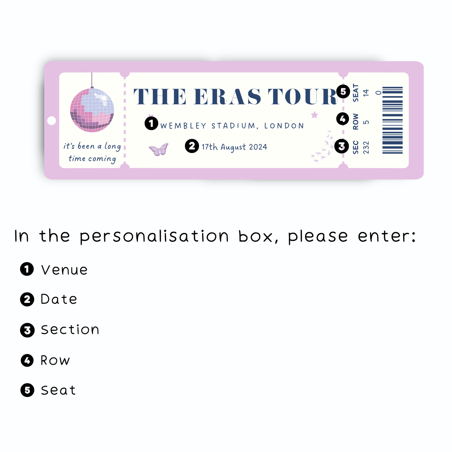 Personalised Eras Tour Ticket Bookmark
