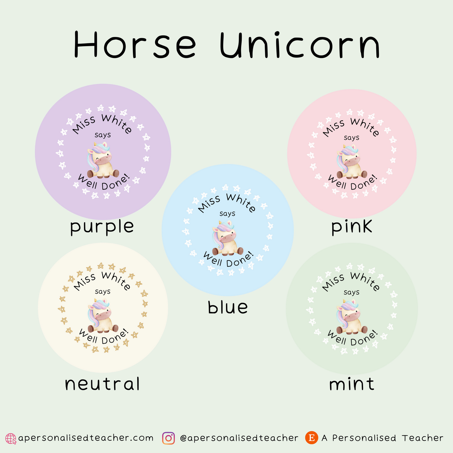 Personalised Unicorn-Princess Teacher Stickers
