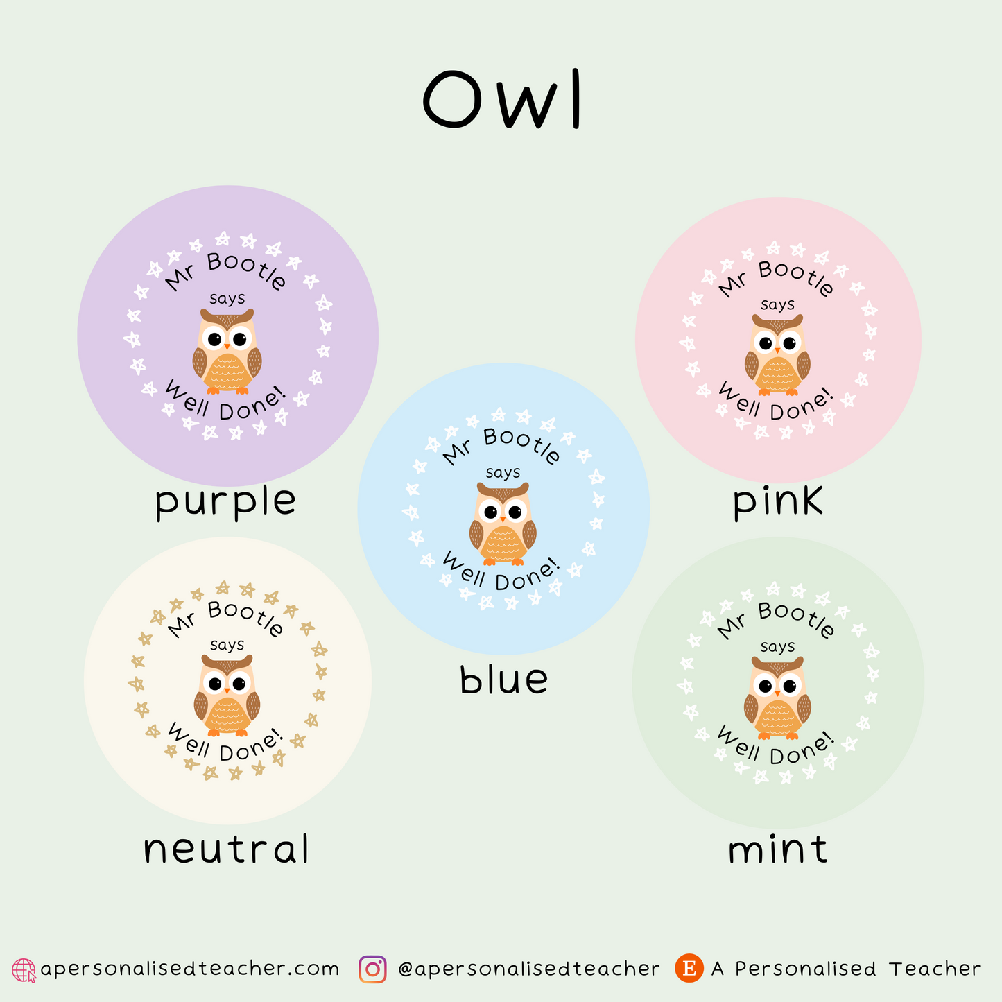 Personalised Owl Teacher Stickers