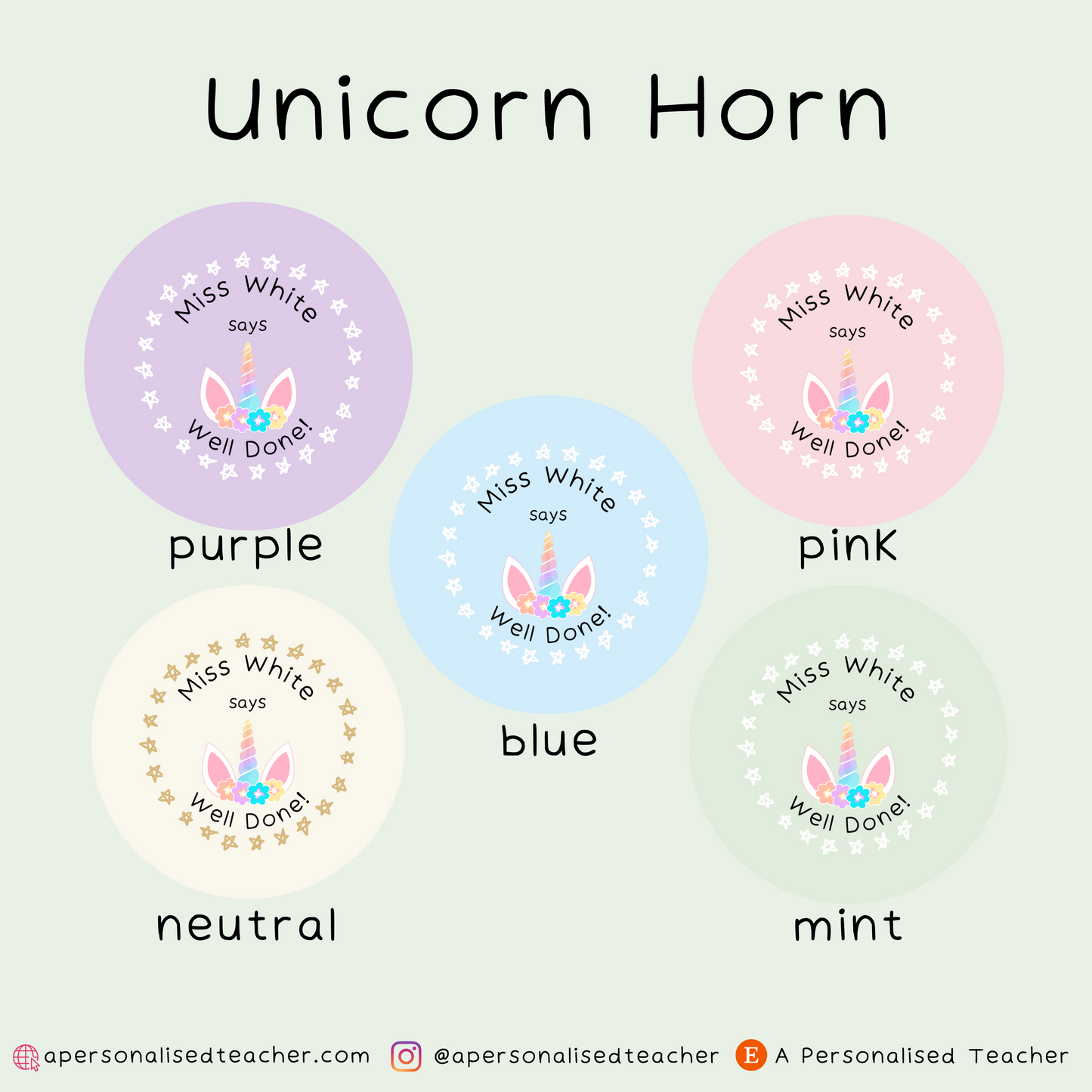 Personalised Unicorn-Princess Teacher Stickers