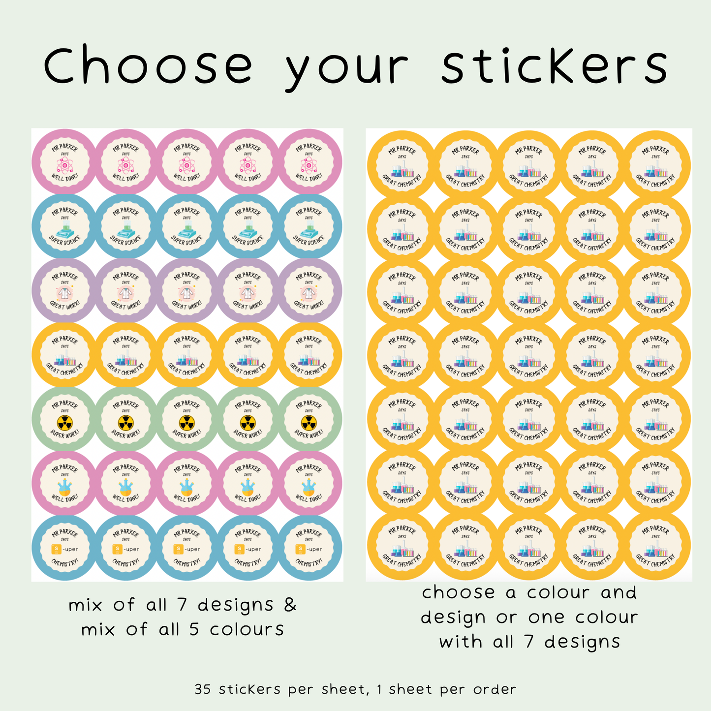Personalised Chemistry Teacher Stickers