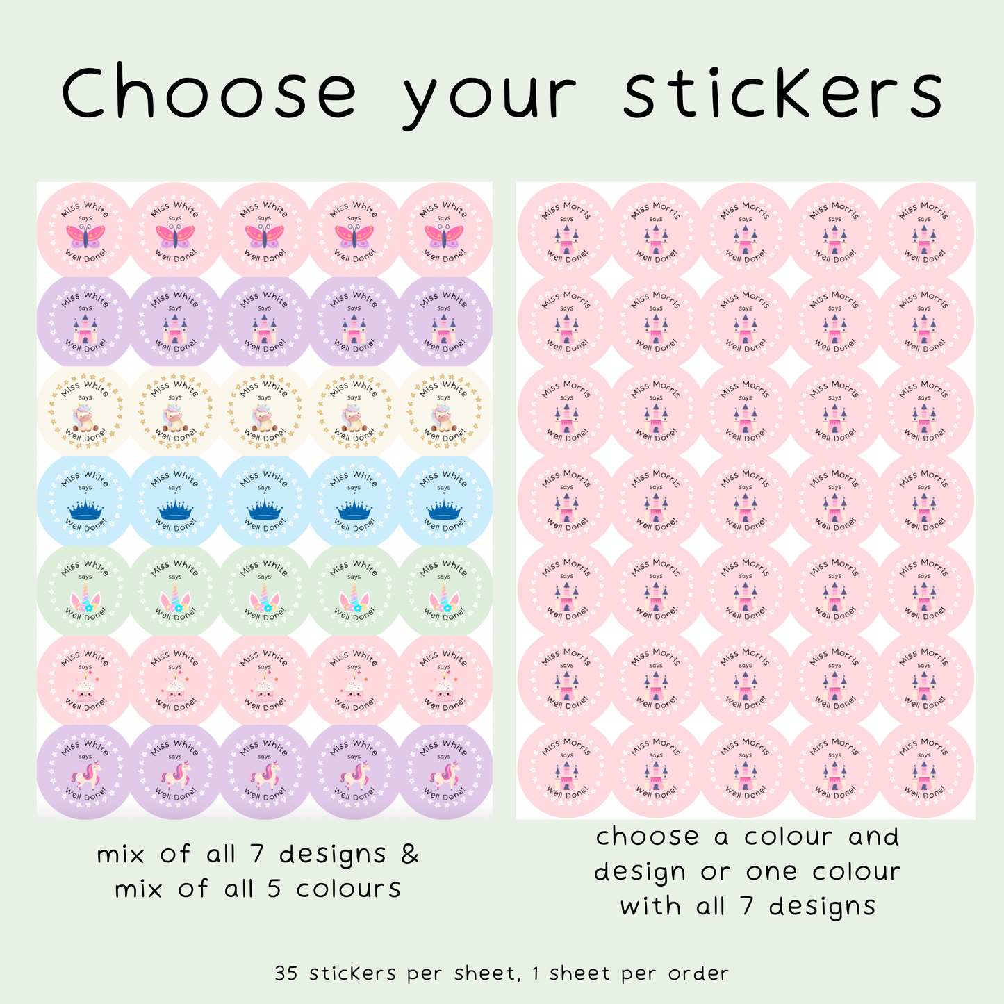 Personalised Unicorn-Princess Teacher Stickers