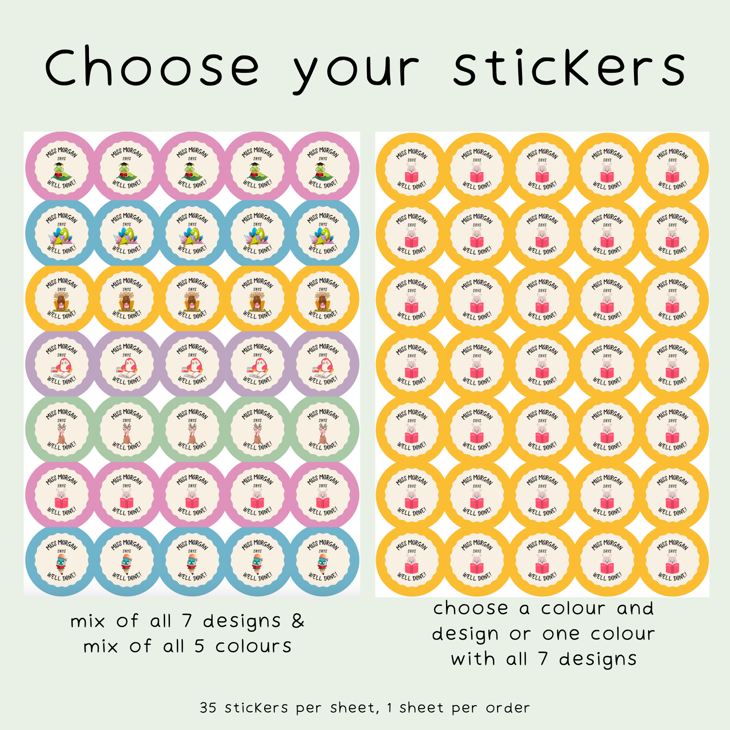 Personalised Reading Teacher Stickers