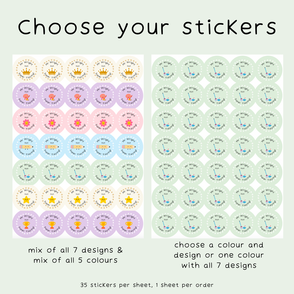Personalised Super Tidying Teacher Stickers