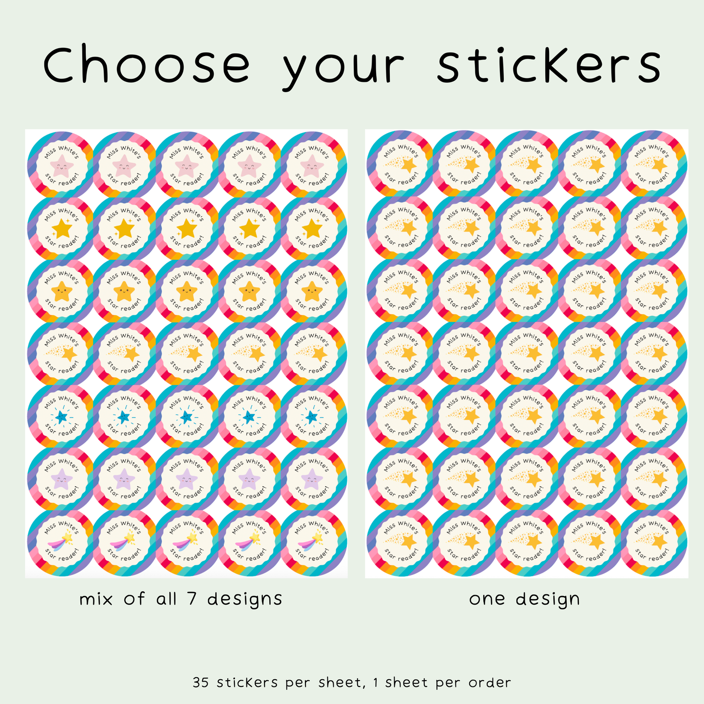 Personalised Rainbow Star Reader Teacher Stickers