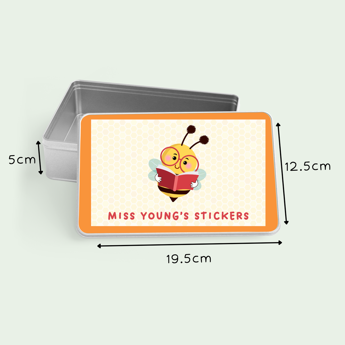 Personalised bee teacher stickers storage tin