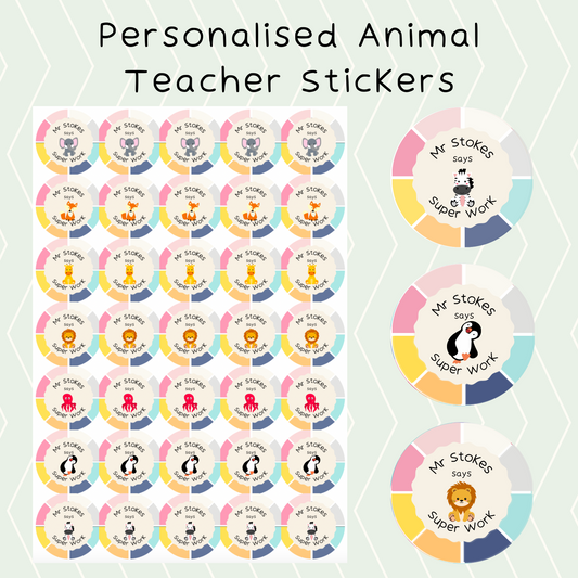 Personalised Rainbow Animal Teacher Stickers