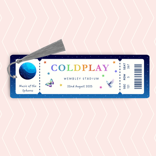 Personalised Coldplay Tour Ticket Bookmark