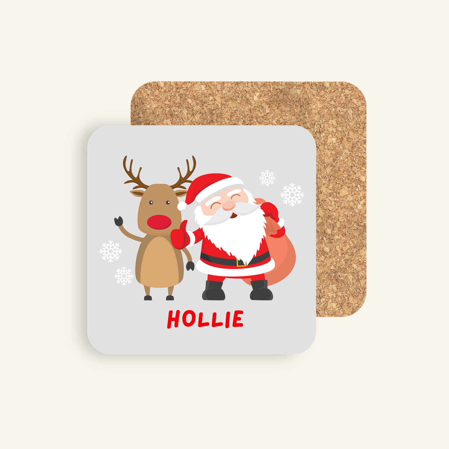 Personalised Santa and Rudolph Christmas Coaster