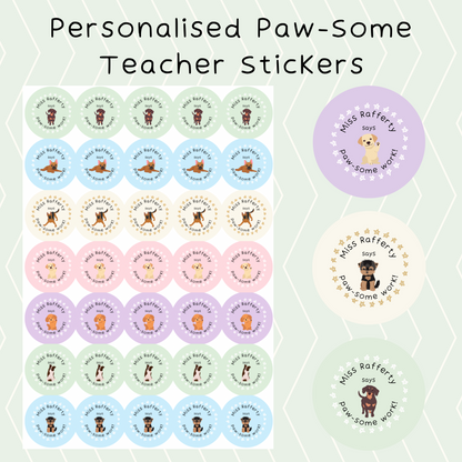 Personalised Paw-Some Work Teacher Stickers