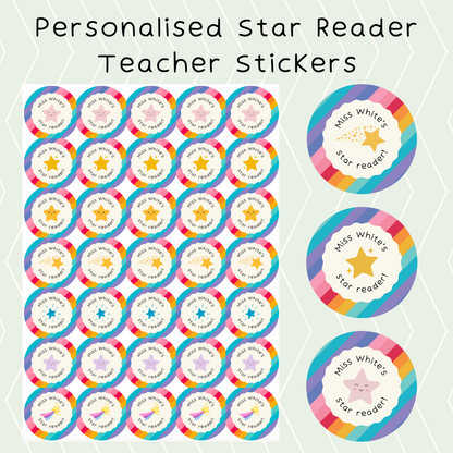 Personalised Rainbow Star Reader Teacher Stickers
