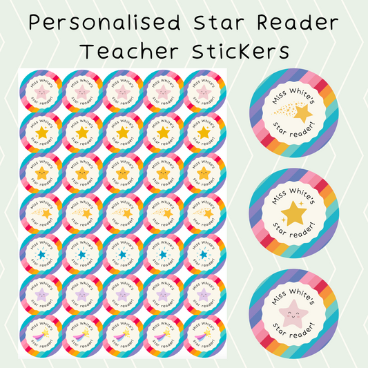 Personalised Rainbow Star Reader Teacher Stickers