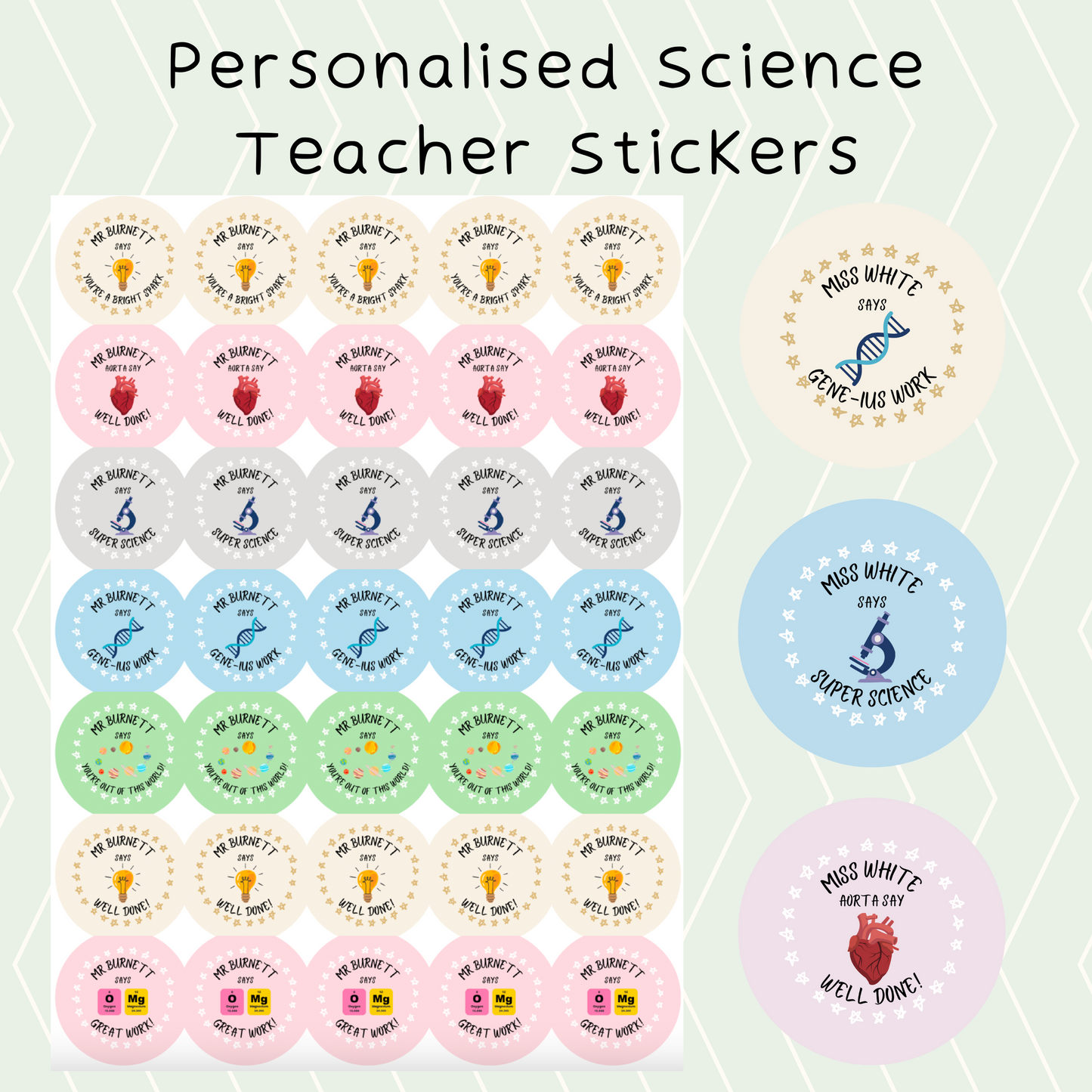 Personalised Science Teacher Stickers