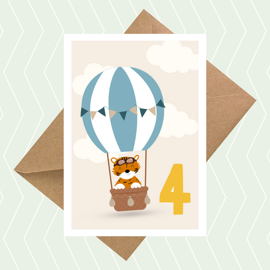 Hot Air Balloon Tiger Birthday Card