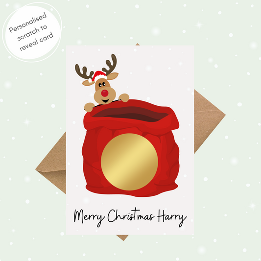Reindeer & Sack Scratch to Reveal Christmas Card