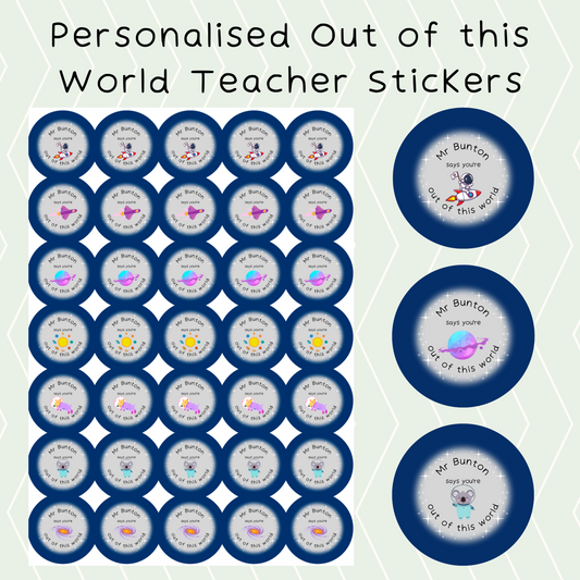 Personalised Out of this World Space Themed Teacher Stickers