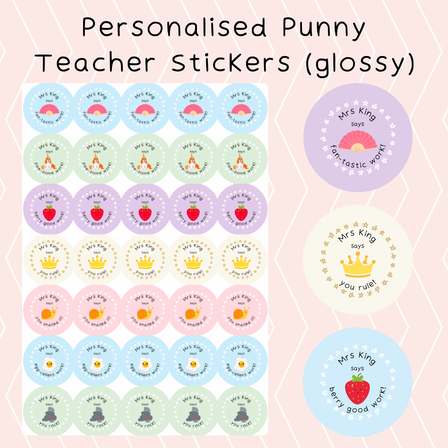 Punny Funny Personalised Teacher Reward Glossy Stickers