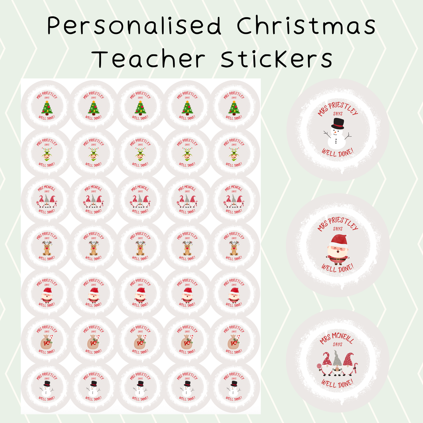 Personalised Christmas Teacher Stickers