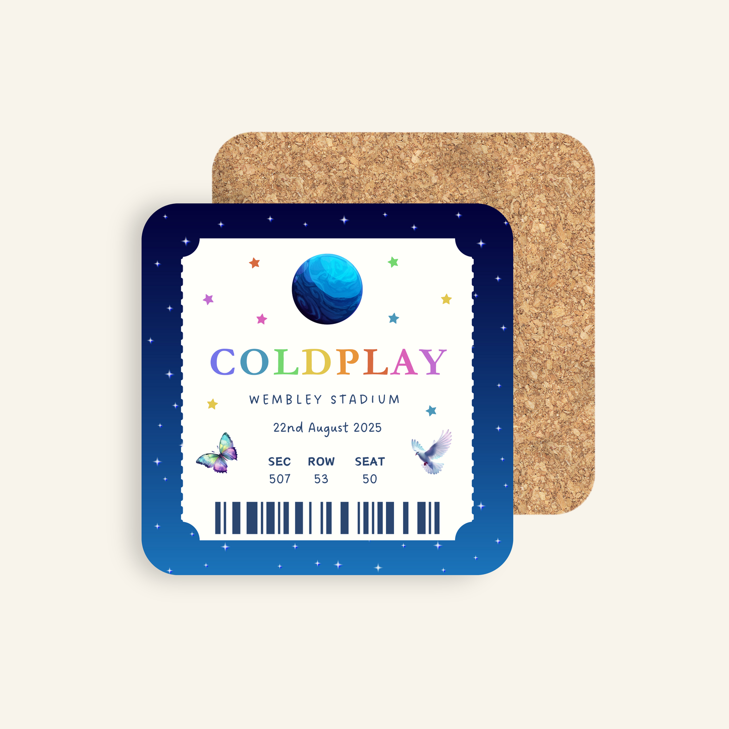 Personalised Coldplay Tour Ticket Coaster