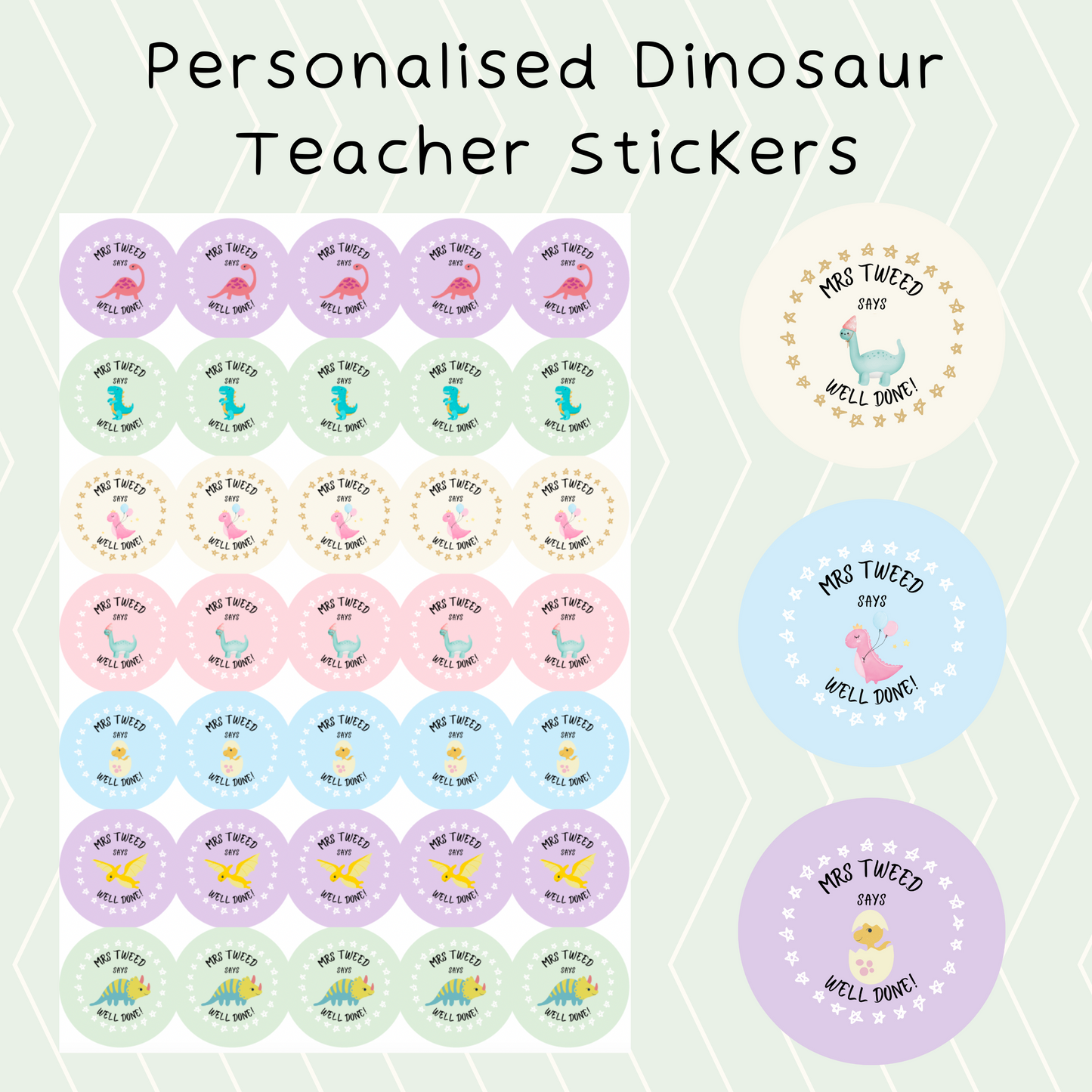 Personalised Dinosaur Teacher Stickers