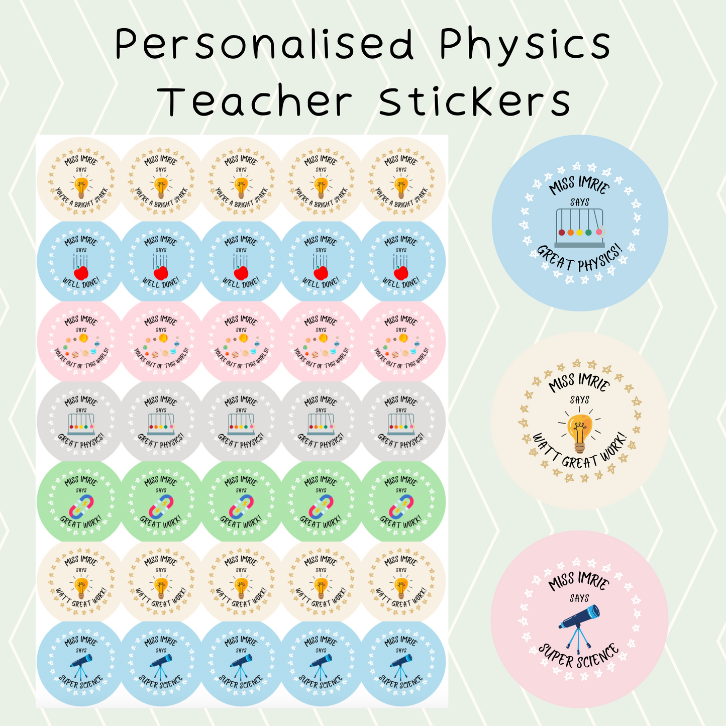 Personalised Physics Teacher Stickers