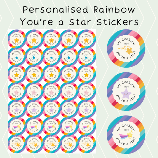 Personalised Rainbow You're a Star Teacher Stickers