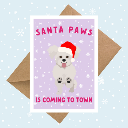 Bichon Frise Santa Paws Card