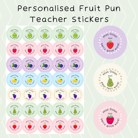 Personalised Fruit Pun Teacher Stickers