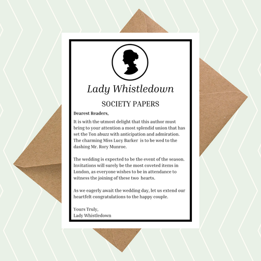 Personalised Lady Whistledown Society Papers Wedding Announcement Card