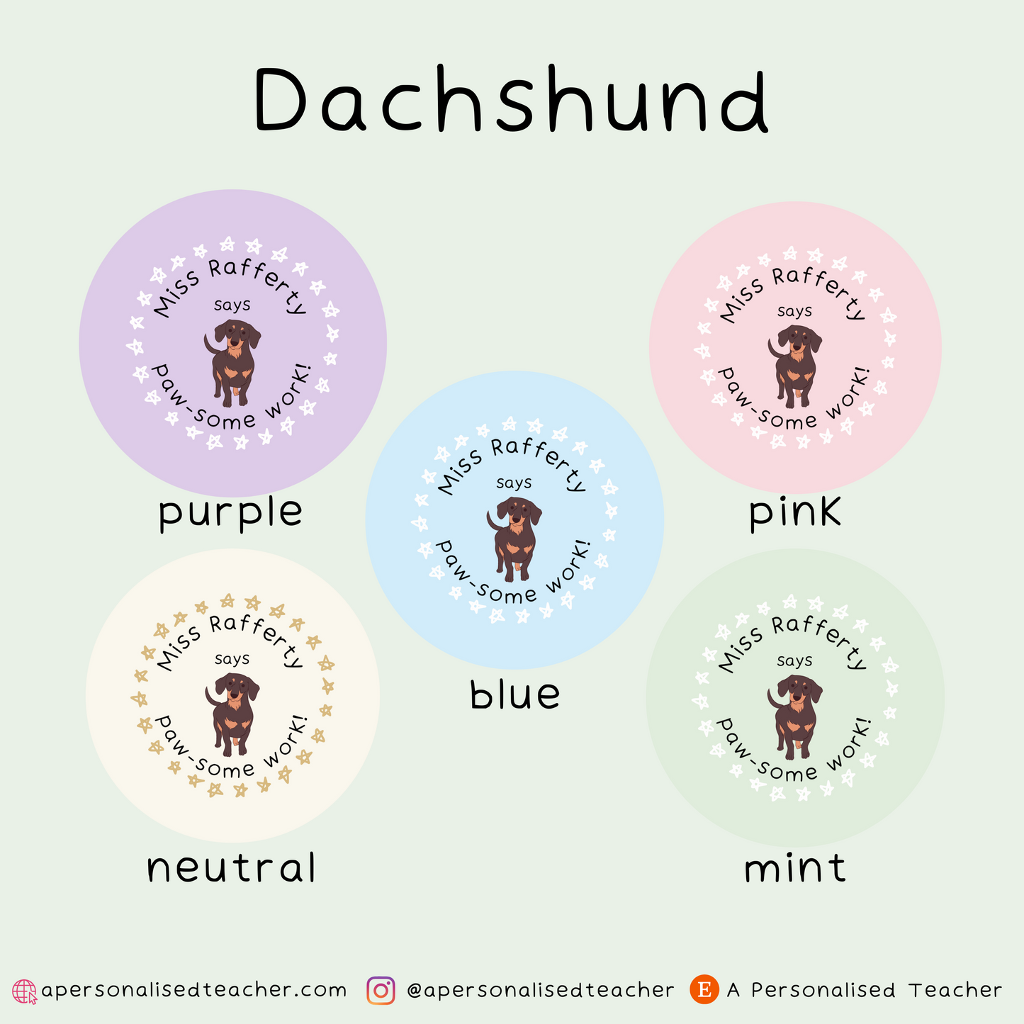 Personalised Paw-Some Work Teacher Stickers