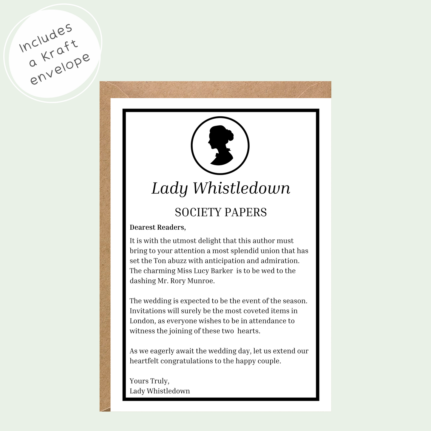 Personalised Lady Whistledown Society Papers Wedding Announcement Card