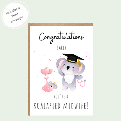 Personalised Koalafied Midwife Card