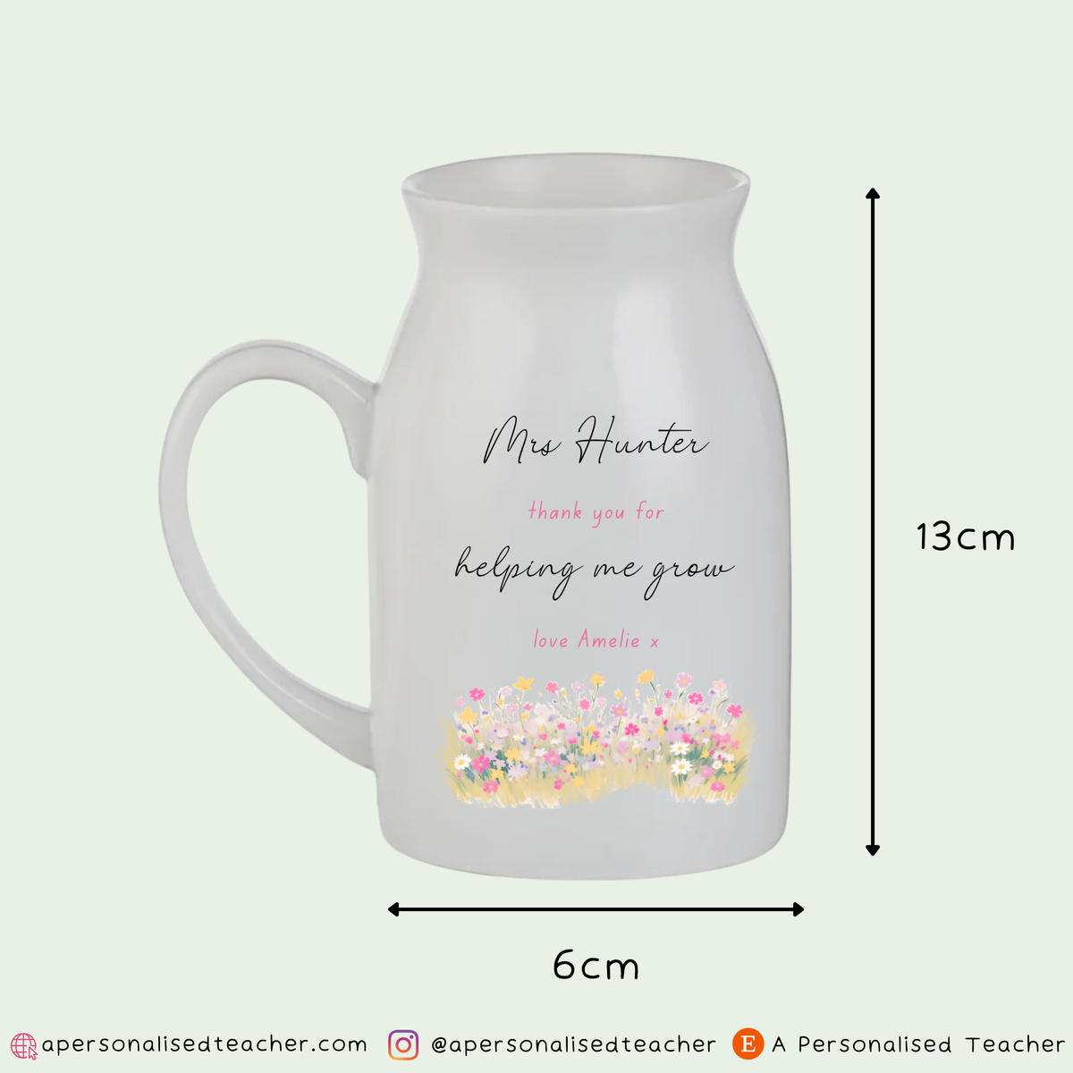 Personalised Teacher Vase – Thank You for Helping Me Grow