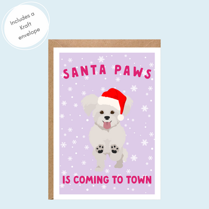 Bichon Frise Santa Paws Card
