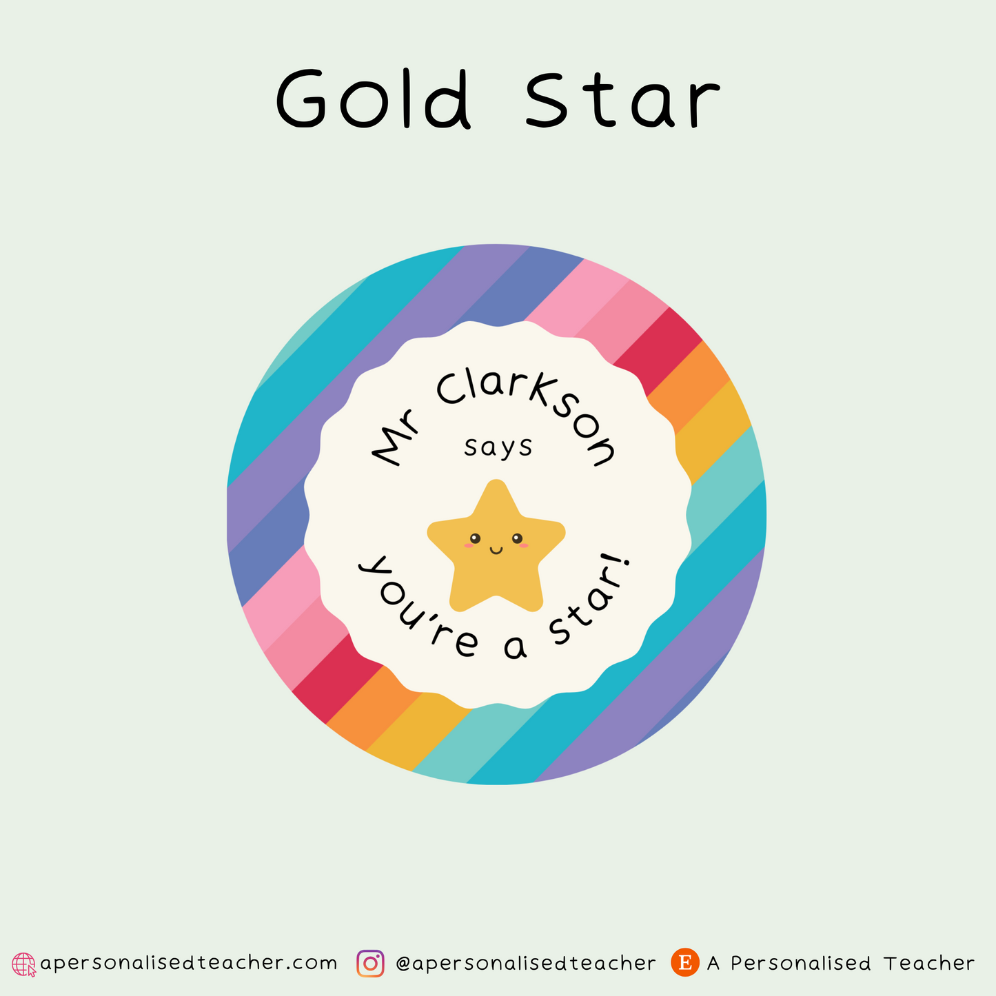 Personalised Rainbow You're a Star Teacher Stickers