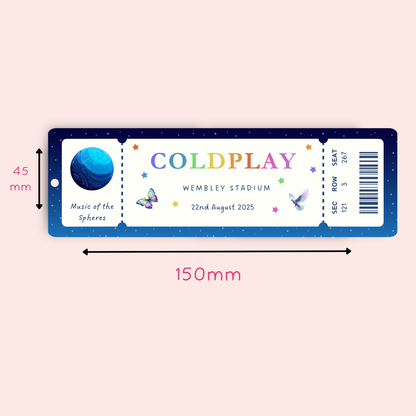 Personalised Coldplay Tour Ticket Bookmark
