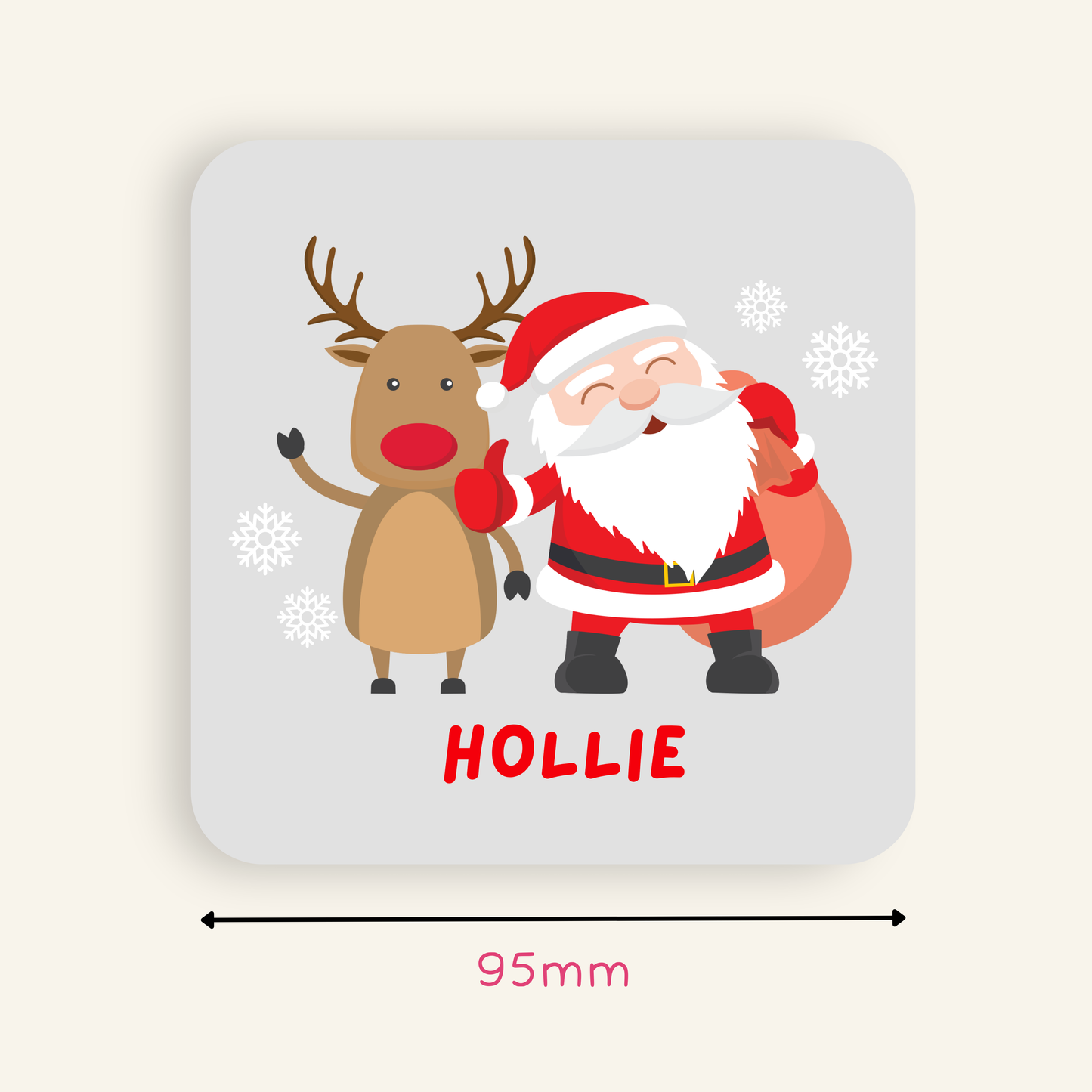 Personalised Santa and Rudolph Christmas Coaster