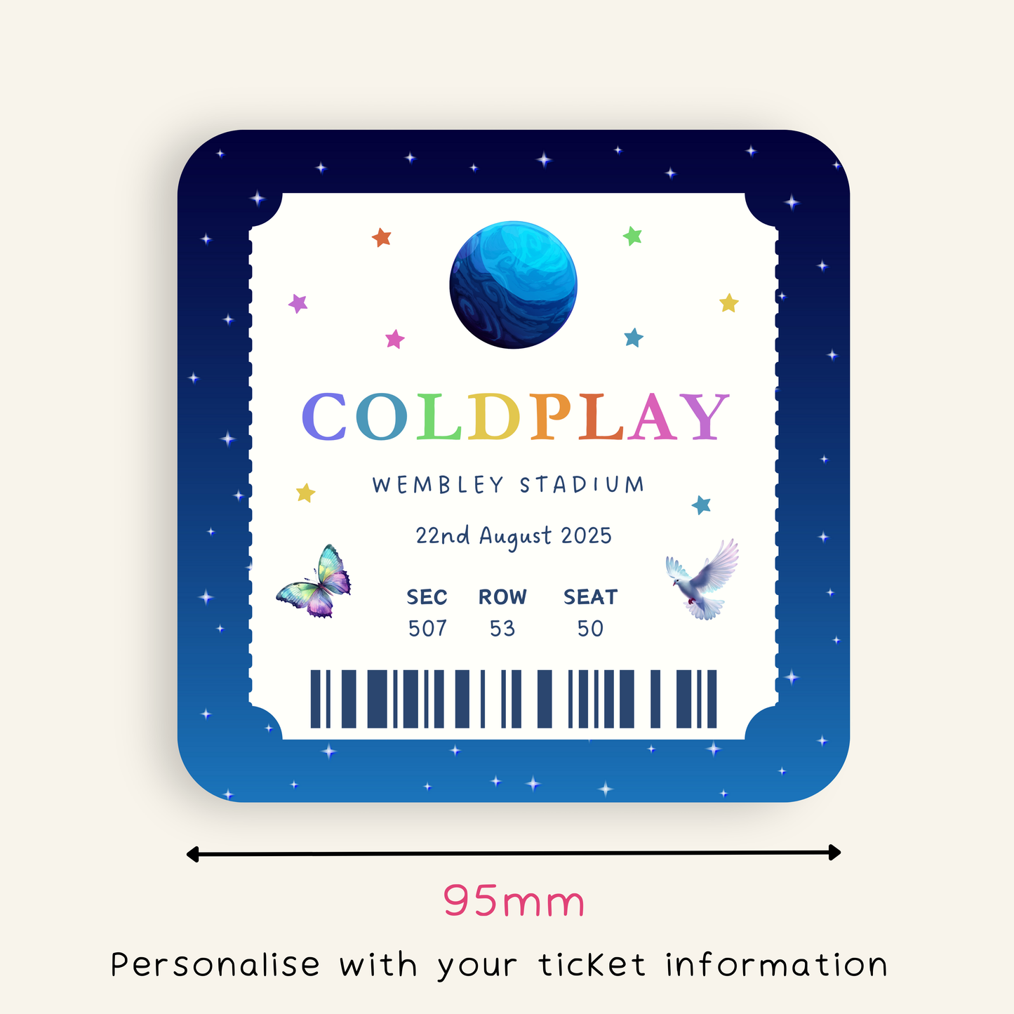 Personalised Coldplay Tour Ticket Coaster